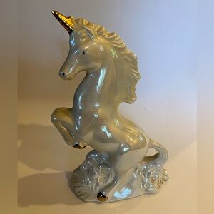 Vintage White & Gold Unicorn Statue Made in Brazil